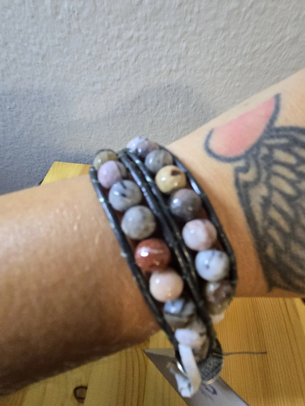 Petrified Wood Beaded Wrap Bracelet - Neutral Tones